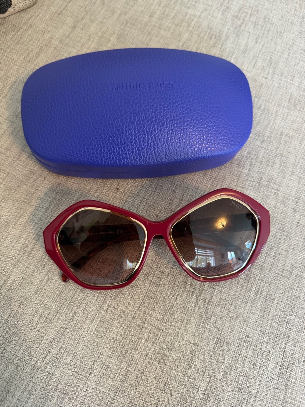 Emilio Pucci Burgundy Oversized Geometric Sunglasses with Blue Case